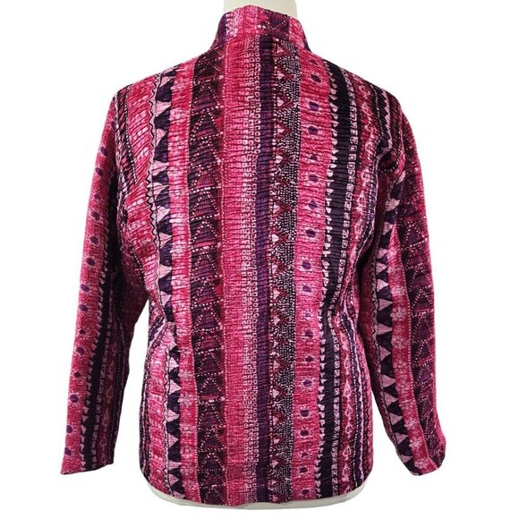 Coldwater Creek Pink Purple Abstract Geometric Crinkle Texture Zip Jacket Boho - Picture 2 of 7
